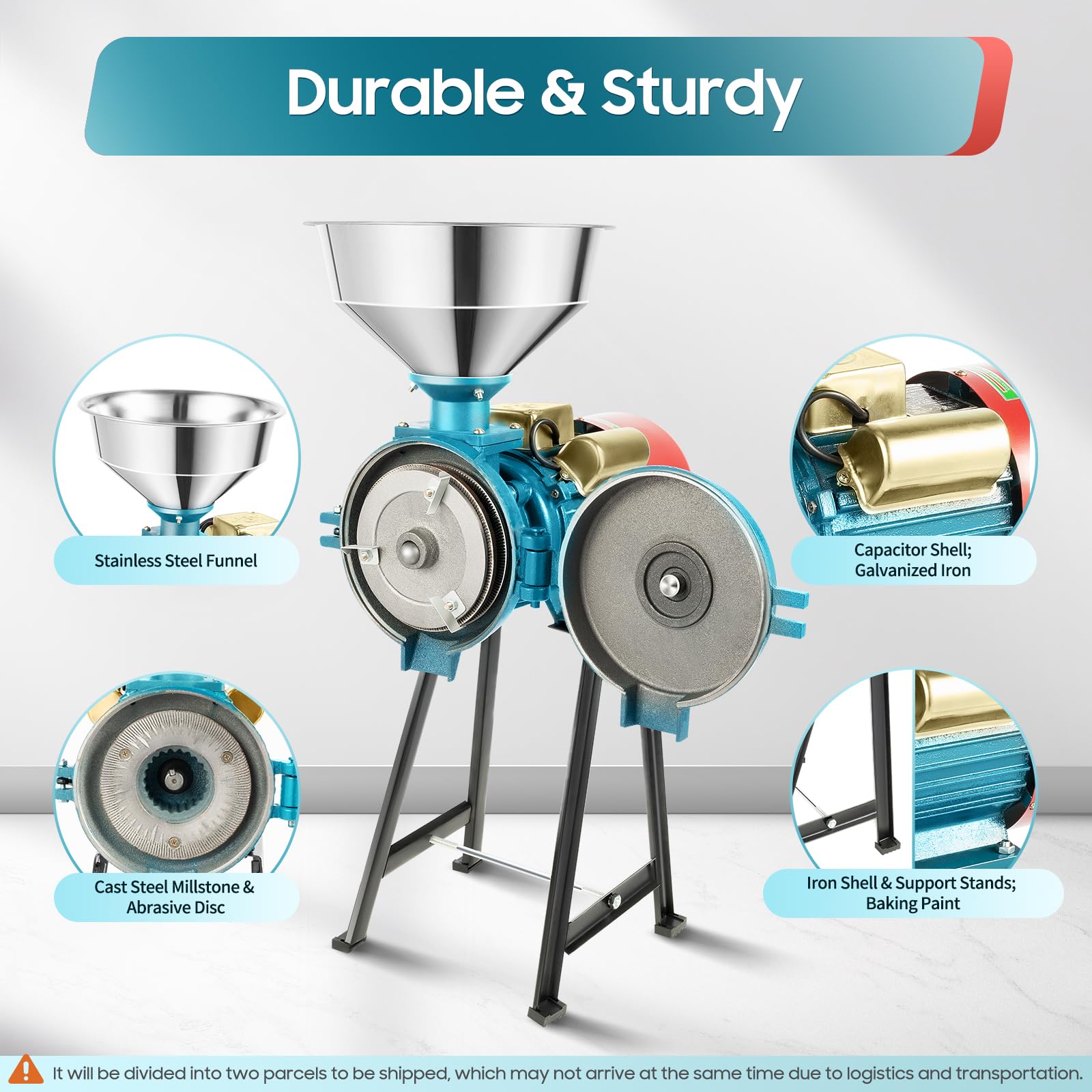 ZBXGJKSY Electric Grain Grinder Mill, 3000W Commercial Dry Wet Grinder with Funnel Thickness Adjustable Heavy Duty Feed Flour Cereal Mill Corn Grinding Machine