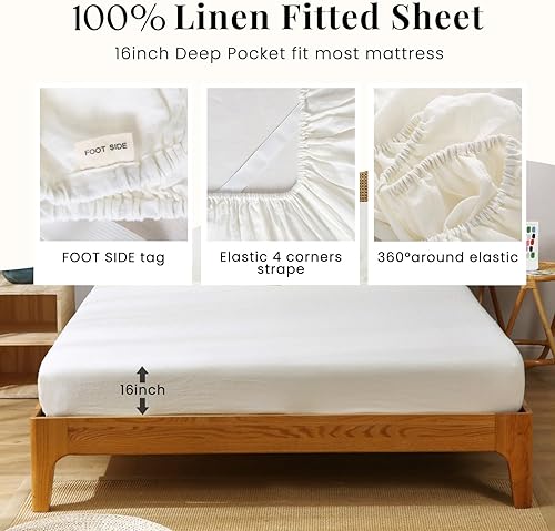 Miniatura 2 de S VICTORY SYMBOL - Juego de sábanas 100% de lino natural francés, ropa de cama ultrasuave, duradera y lujosa, lavado de piedra, 4 piezas (color