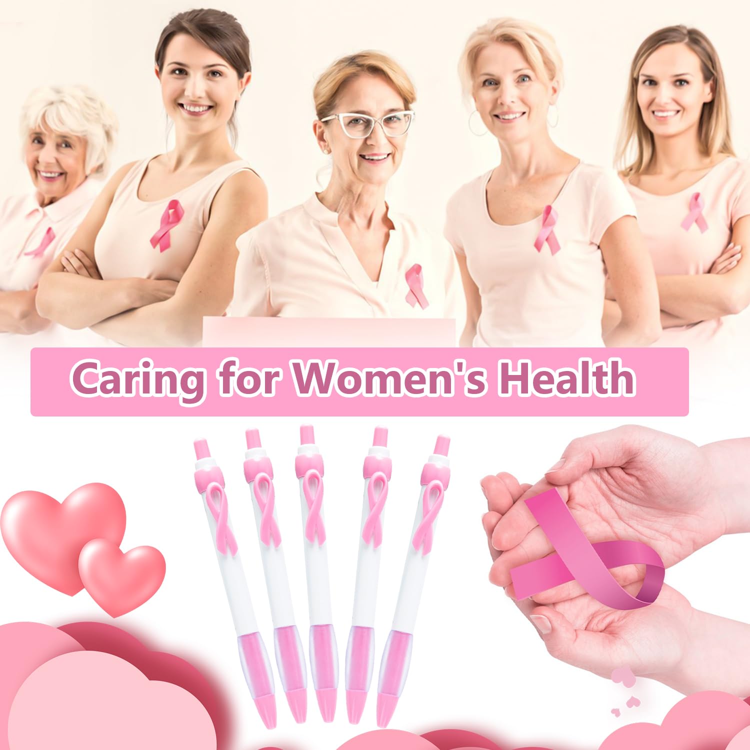 Lezevn Breast Cancer Awareness Ballpoint Pen Pink Ribbon Inspirational Tickler Ball Pens for Motivational Stationery Supplies Gifts (12) - Image 3
