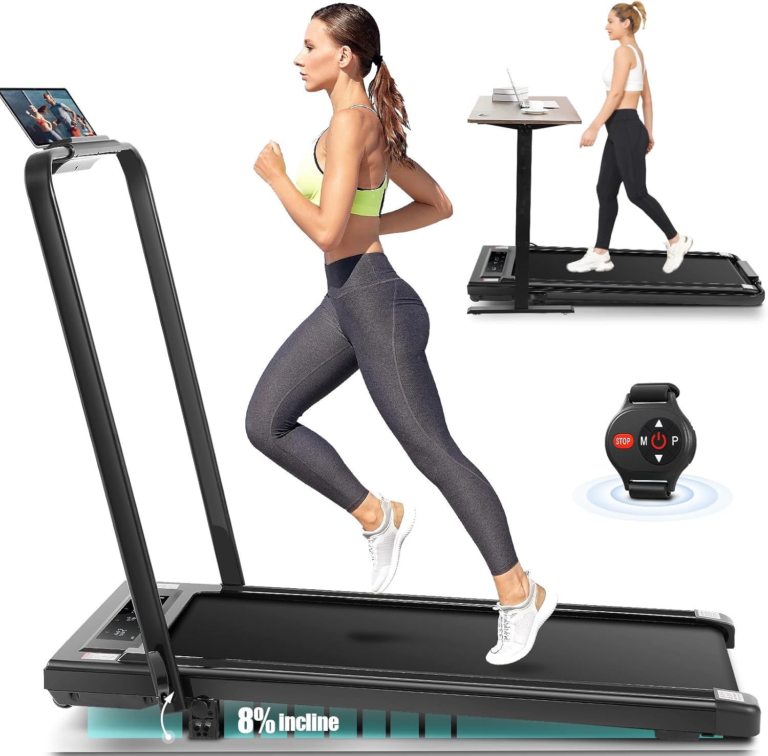 ANCHEER Under Desk Treadmill with Incline, 3 in 1 Walking Pad Treadmill with Remote Control, 2.5HP Folding Treadmill for Home, 300lbs Weight Capacity Quiet Jogging Running Electric Machine
