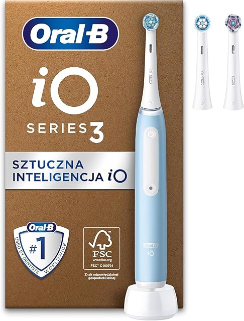 Oral-B iO Seria 3 Szczoteczka Elektryczna, Prezent Walentynkowy, 3 Końcówki, Inteligentny Czujnik Siły Nacisku, 3 Trybów, Stworzona w Technologii Braun, Niebieska