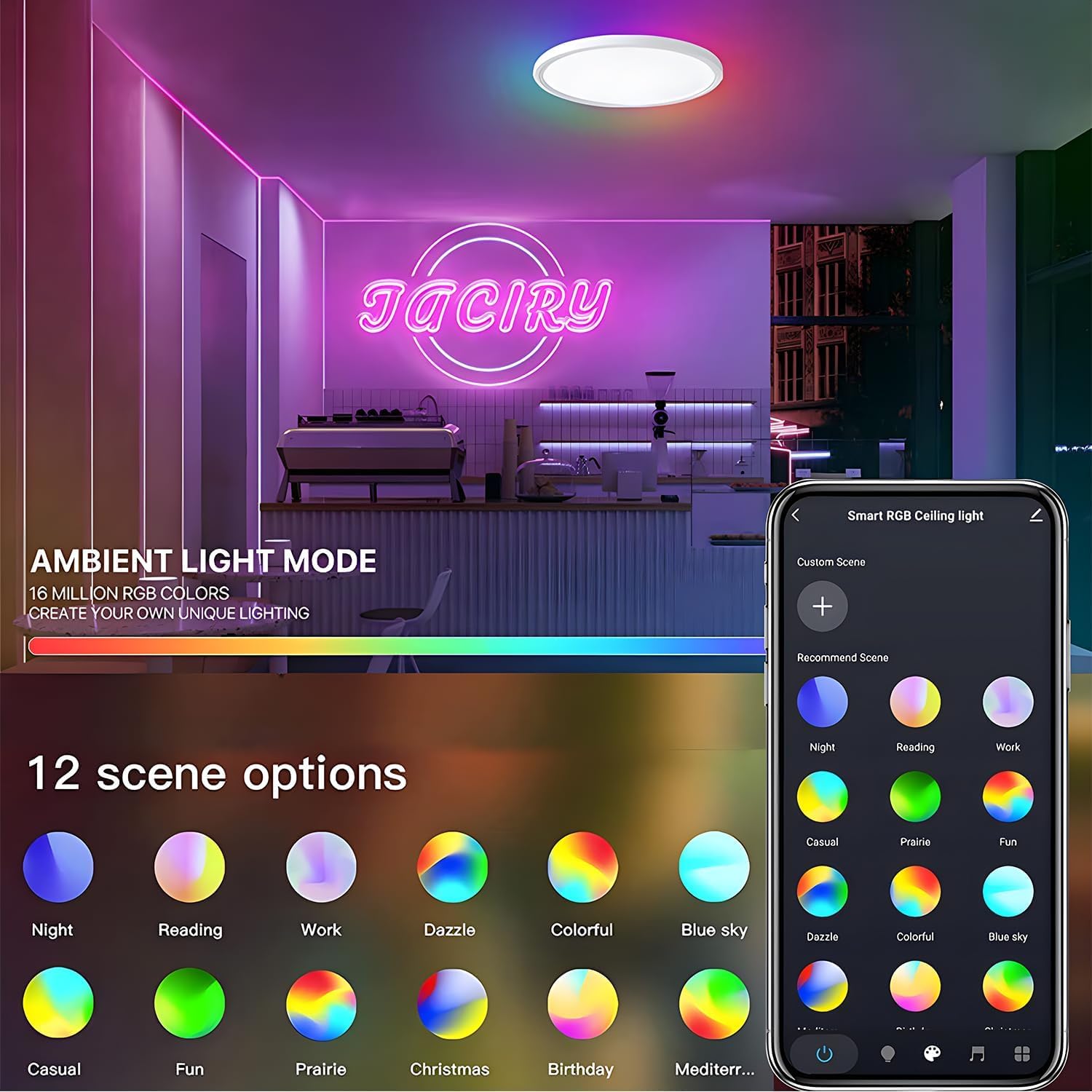 Plafoniera LED Soffitto Alexa RGB Lampada da Soffitto Smart APP Plafoniere Moderna Compatibile con Google Home, Dimmerabile con Telecomando per Soggiorno Camera da letto,Bianco, 30CM