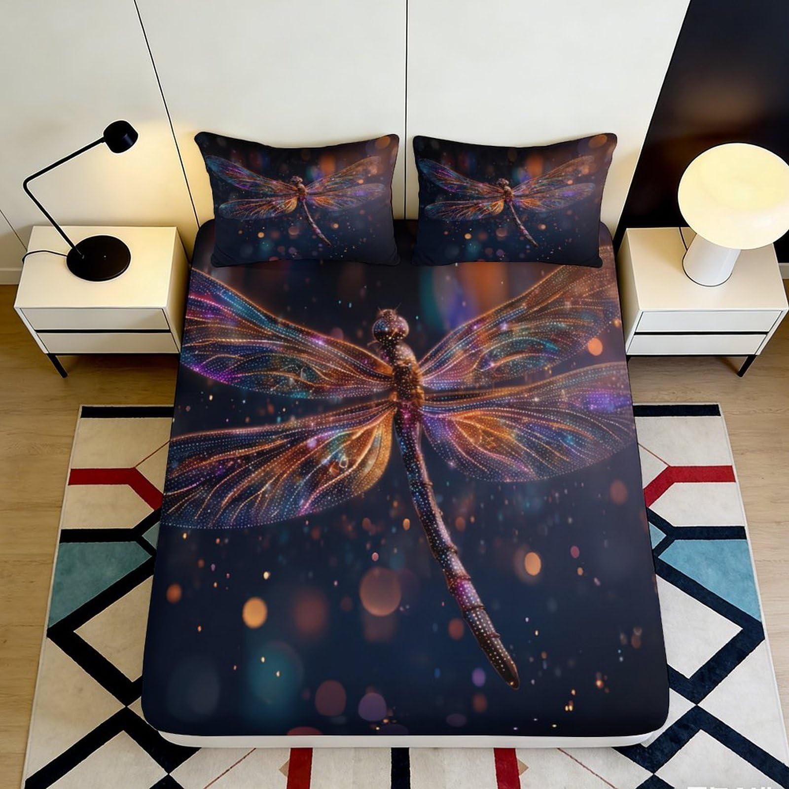 Pnayamiorkfel Style-3 3D Printed Colorful Dragonfly Fitted Sheet Microfiber Soft Decorative Bed Cover For Bedroom Dorm Mattress Protection 90X200x25cm
