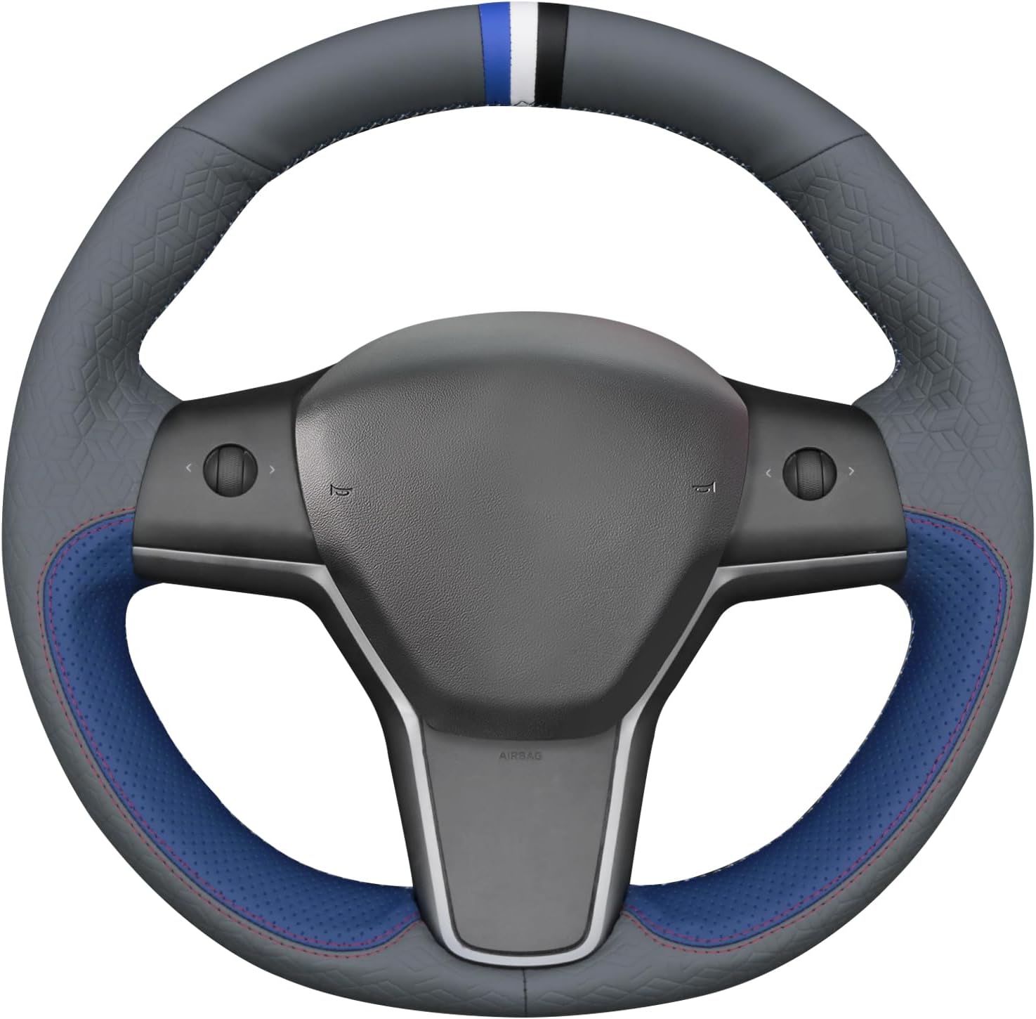 MEWANT Steering Wheel Cover for Tesla Model 3 2017-2023 / Model Y 2020-2023 Hand-Stitched Steering Wheel Wrap
