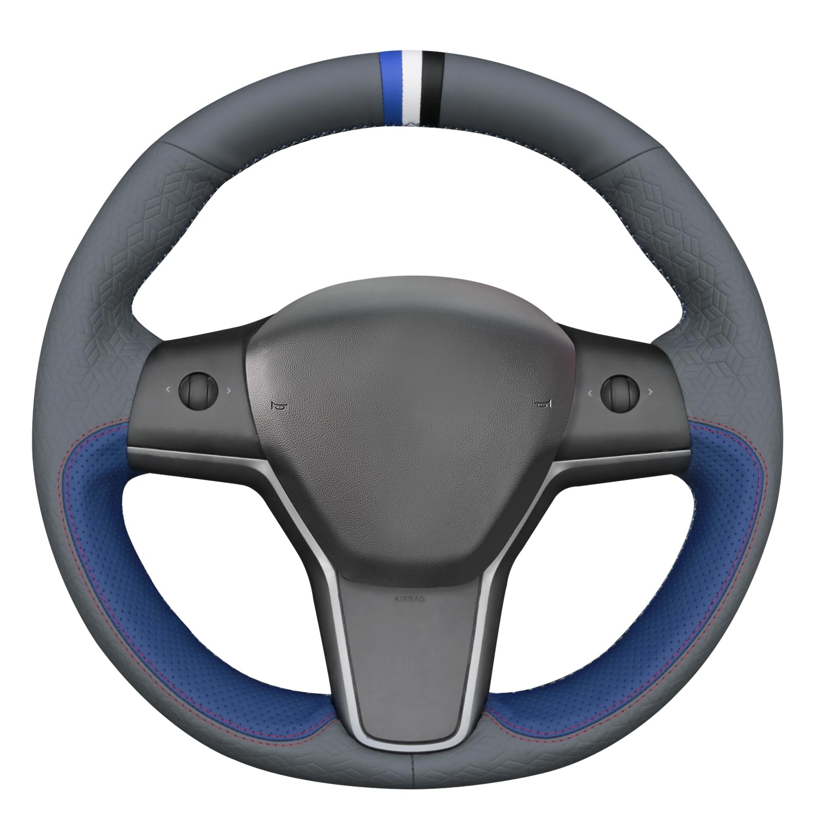MEWANT Housse de volant cousue à la main pour Tesla Model 3 2017-2023/Model Y 2020-2023 pour Tesla Model 3/Y Accessoires