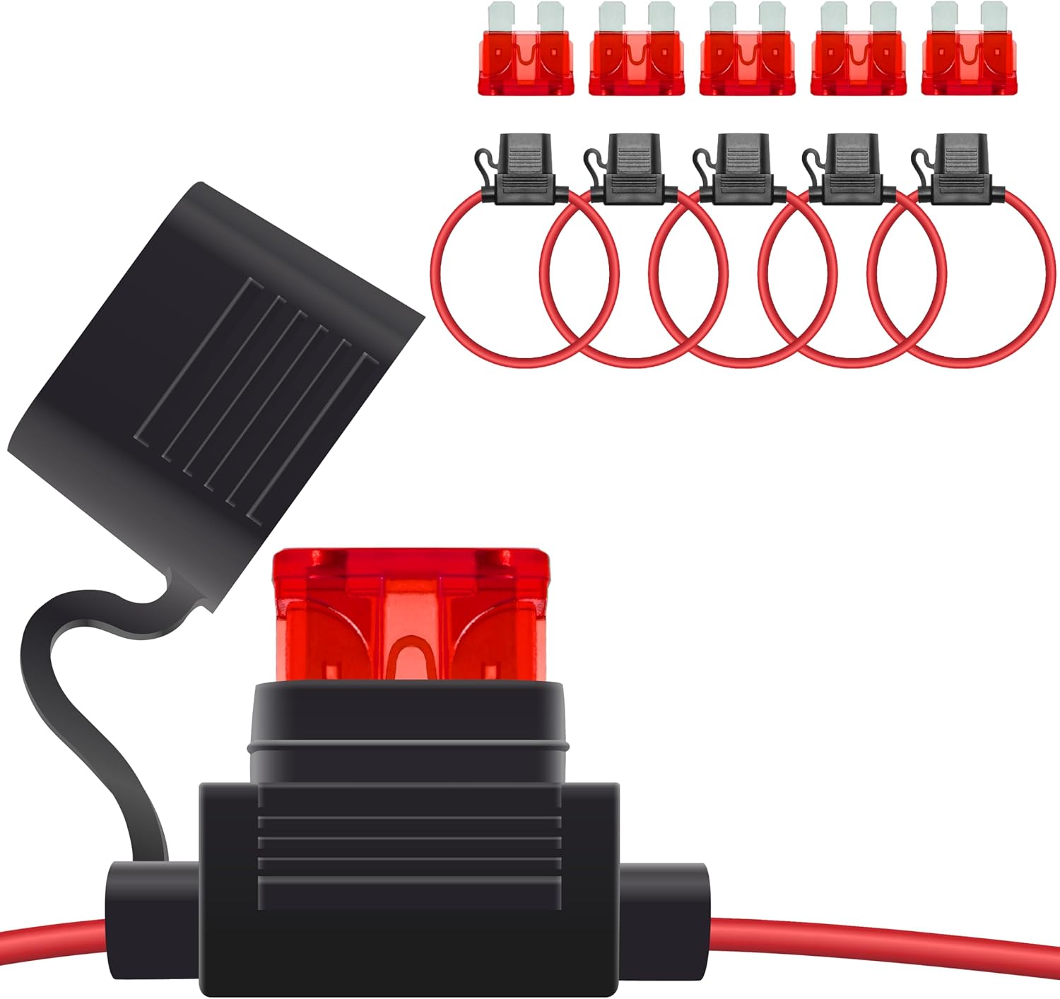 ecocstm 5-Pack 12V Inline Fuse Holders 18AWG Waterproof with 10A ATC/ATO Fuses for Cars, Marine, Golf Carts