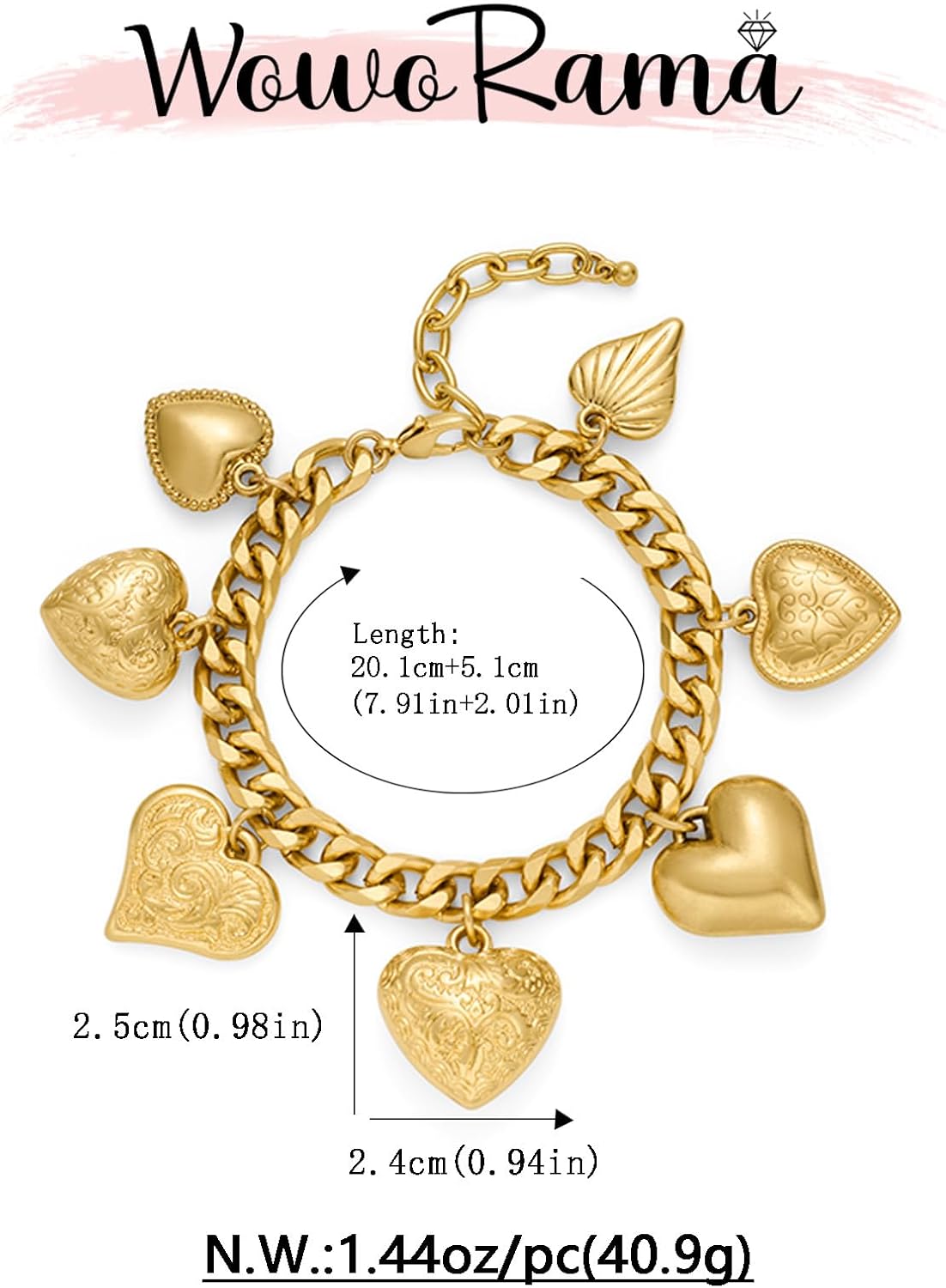 WOWORAMA Heart Charm Bracelet for Women Boho Chunky Puffy Heart Bracelets Vintage Matte Gold Statement Bracelet Adjustable Cuban Chain Bracelets - Image 6