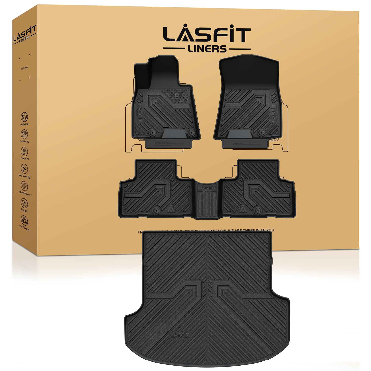 LASFIT Floor Mats Cargo Mat for Genesis GV80 2021-2024 Fit 5 Seats TPE All Weather Protection Custom Fit