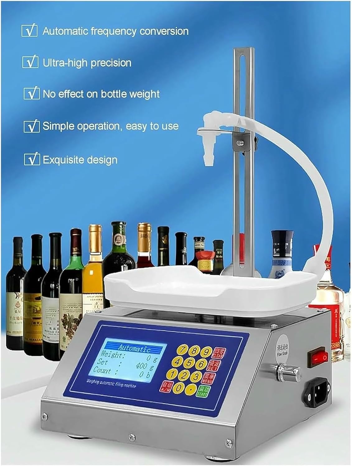 Weighing Bottle Filler Machine, Liquid Filling Machine, for Essential Oil, Milk, Water, Wine-