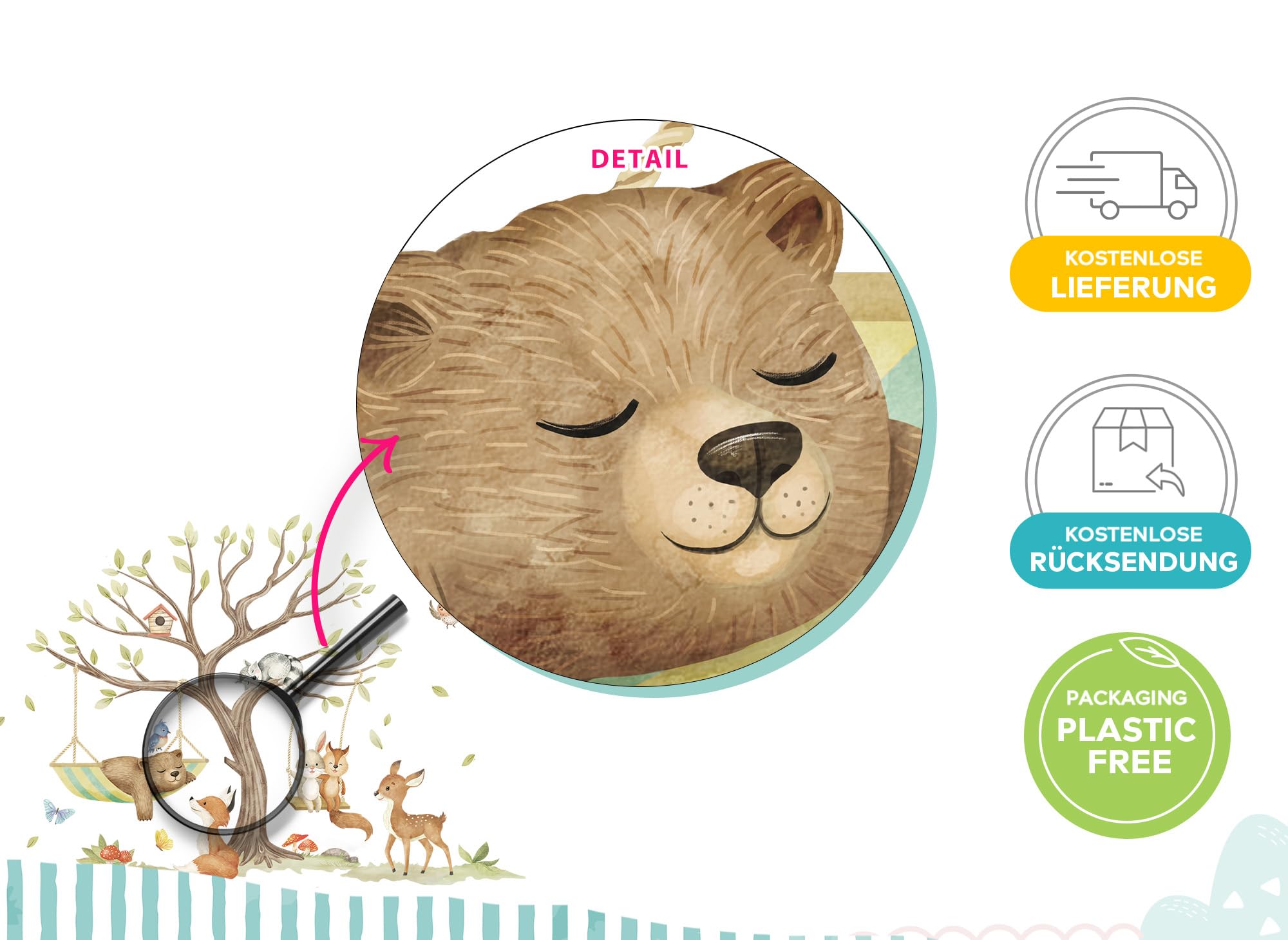 Wandtattoo Waldtiere Baum Wandsticker für Babyzimmer Bär Fuchs REH Wandaufkleber Kinderzimmer Schlafzimmer Wanddeko DK1134-05