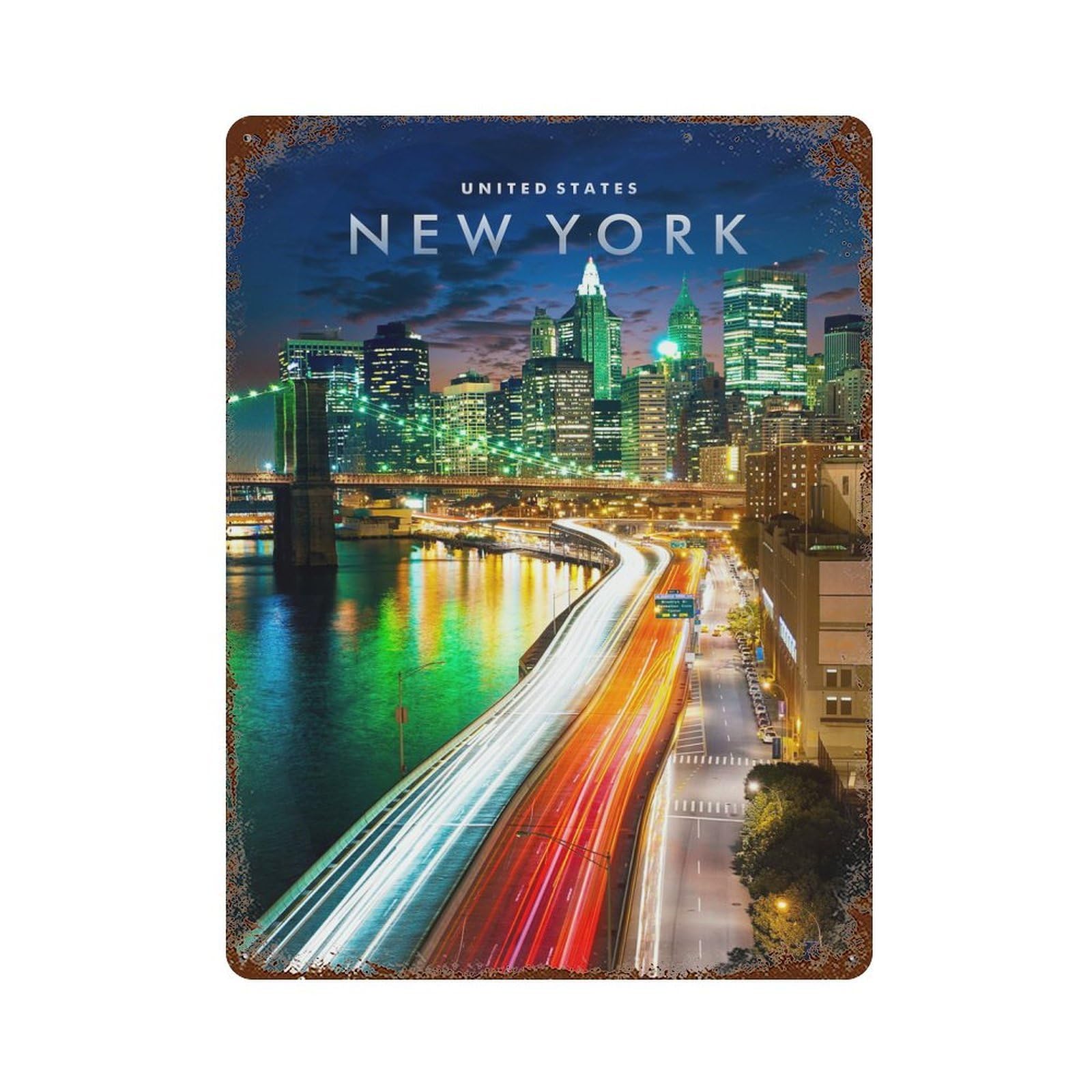 Rust Effect New York City Skyline Distressed Metal Wall Sign 15.7"x11.8", Farmhouse Wall Decor for Office, Studio And Wall Decor