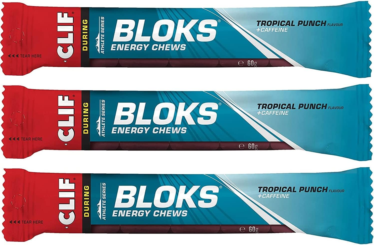 Clif Bloks Energy Chews Tropical Punch with Caffeine Sports Supplements, 60 g (Tropical - 3 Packs)