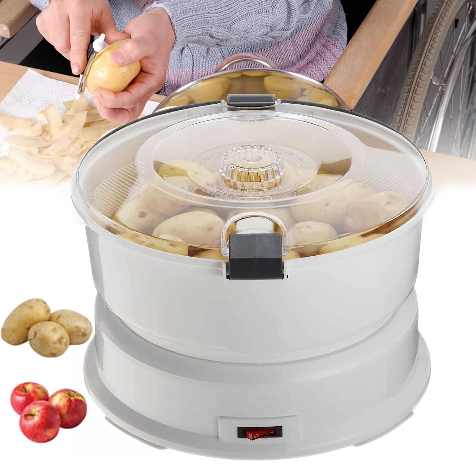 Pelapatate Elettrica, Uso 2 In 1 (Sbucciatura Patate Ed Essiccazione Verdure), Macchina Pelapatate, Capacità 1 Kg, Pelapatate Automatico Per Uso Domestico, Cucina, Ristorante, Uso Commerciale
