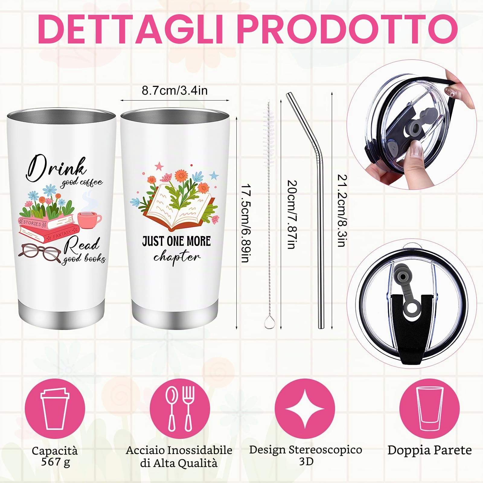 ULELE Set Regali per Amanti dei Libri 6 Pezzi, Set Regalo per Lettori, Accessori per Libri con Borsa in Tela, Borraccia 20oz, Calzini, Segnalibro, Quaderno, Penna a Sfera, Regalo a Tema Libri per