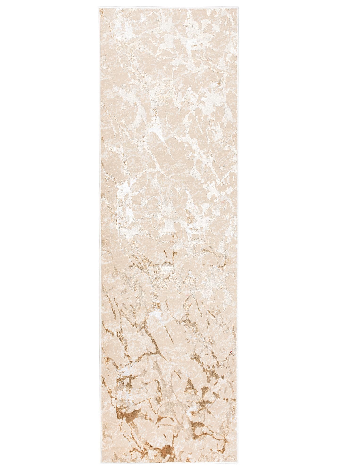 TAPISO Crystal Läufer Teppich Glänzend Beige Gold Creme Marmoreffekt Abstrakt Wohnzimmer Schlafzimmer Flur Korridor Modern Design ÖKO-TEX 80 x 200 cm