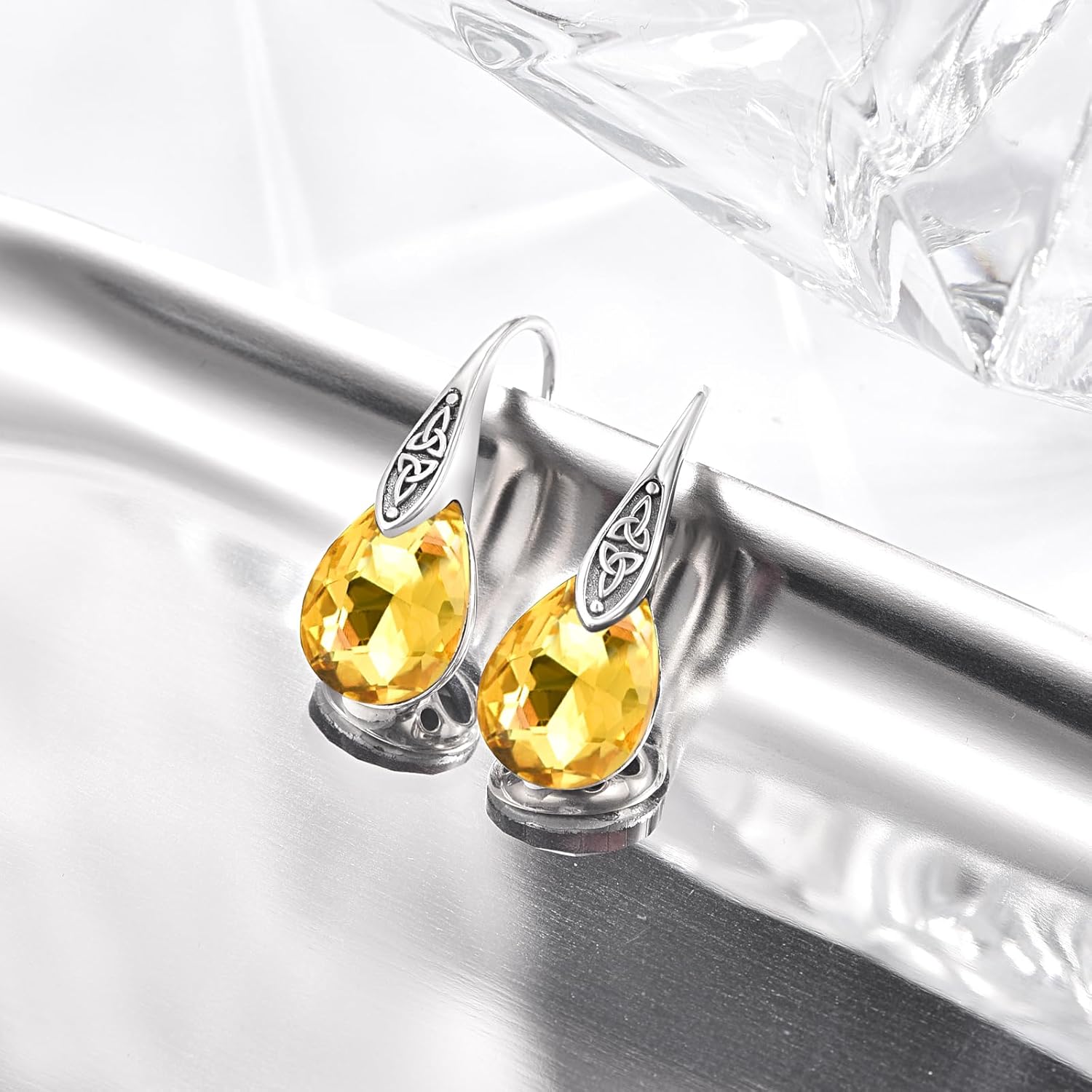 AENEAS Celtic Knot Birthstone Dangle Earrings 925 Sterling Silver Teardrop Birthstone Earrings Celtic Knot Design Jewelry Gifts for Women - Image 2