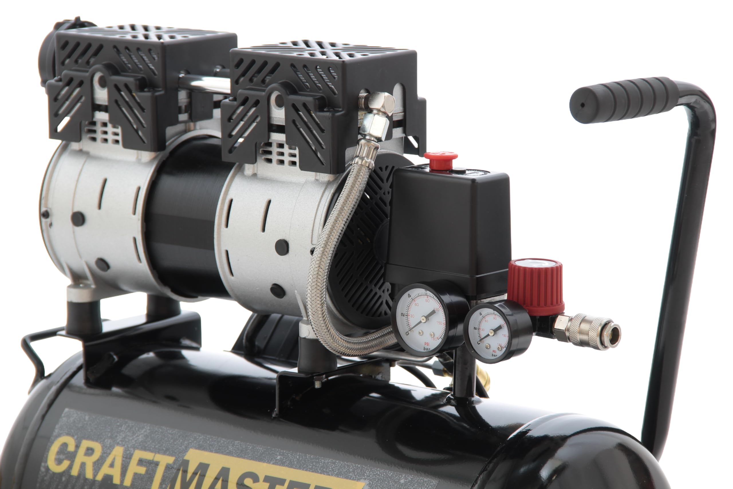 SCHNEIDER CRAFTMASTER Leiser mobiler ölfreier Kompressor 24-Liter-Tank Maximaler Druck 8 bar Leistung: 1 PS Geräuschpegel: 58 dB LwA