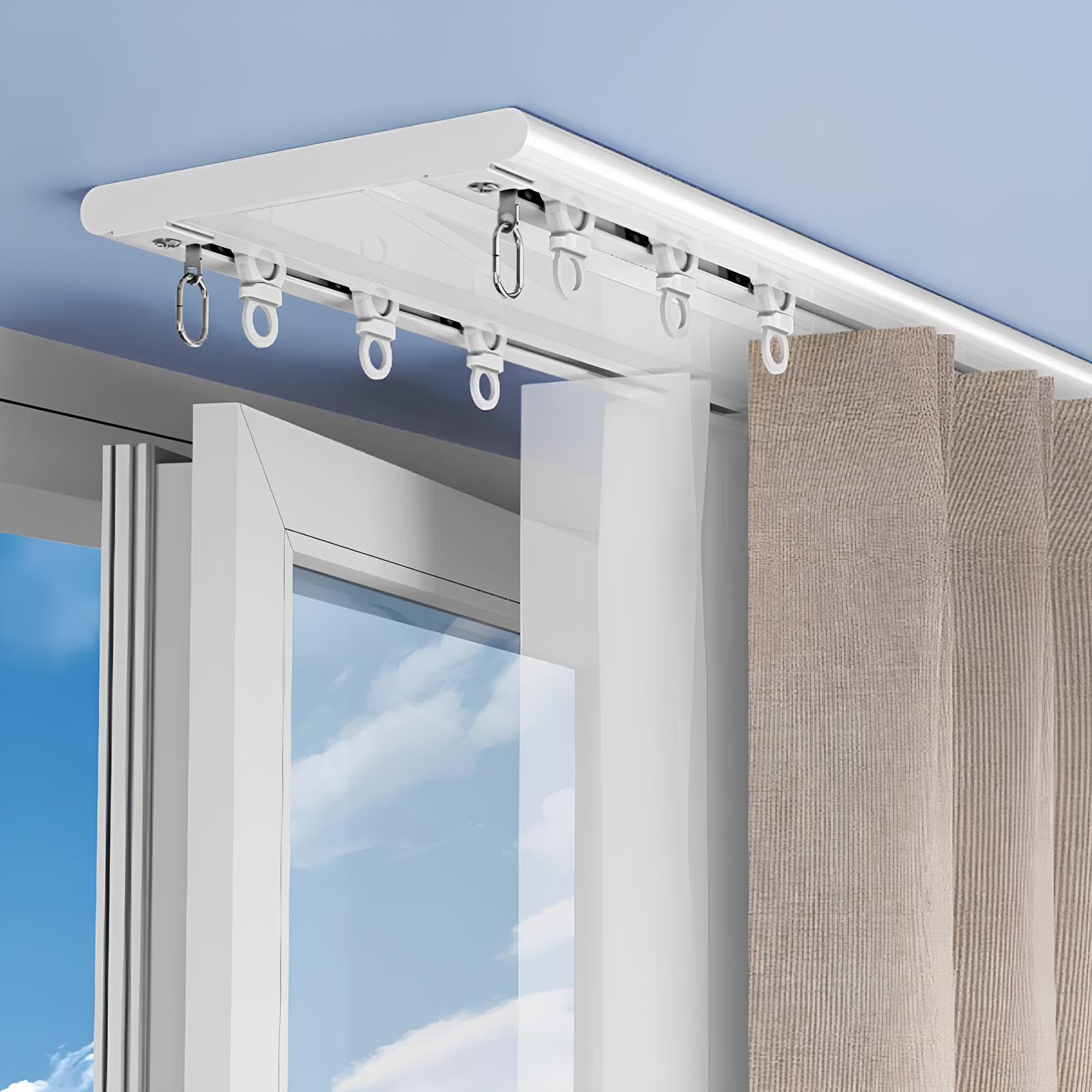 Xuqqu White 9.0Mm Ultra Thin Double Curtain Track Ceiling Mount, Invisible Flush Ceiling Track For Curtains, Low Profile Double Curtain Rail With 4-Wheel Pulleys, Room Divider(280Cm/2 * 140Cm)