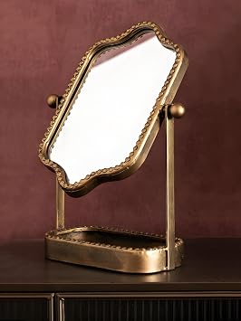 LTSRLL Vintage Tabletop Makeup Mirror with Tray - 360 Swivel Metal Stand Countertop Vanity Mirrors