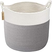 Goodpick Grey Cotton Rope Storage Basket 15x15x14.2in - Soft Woven Laundry Toy Blanket Bin with Handles for Baby Nursery Living Room Organization