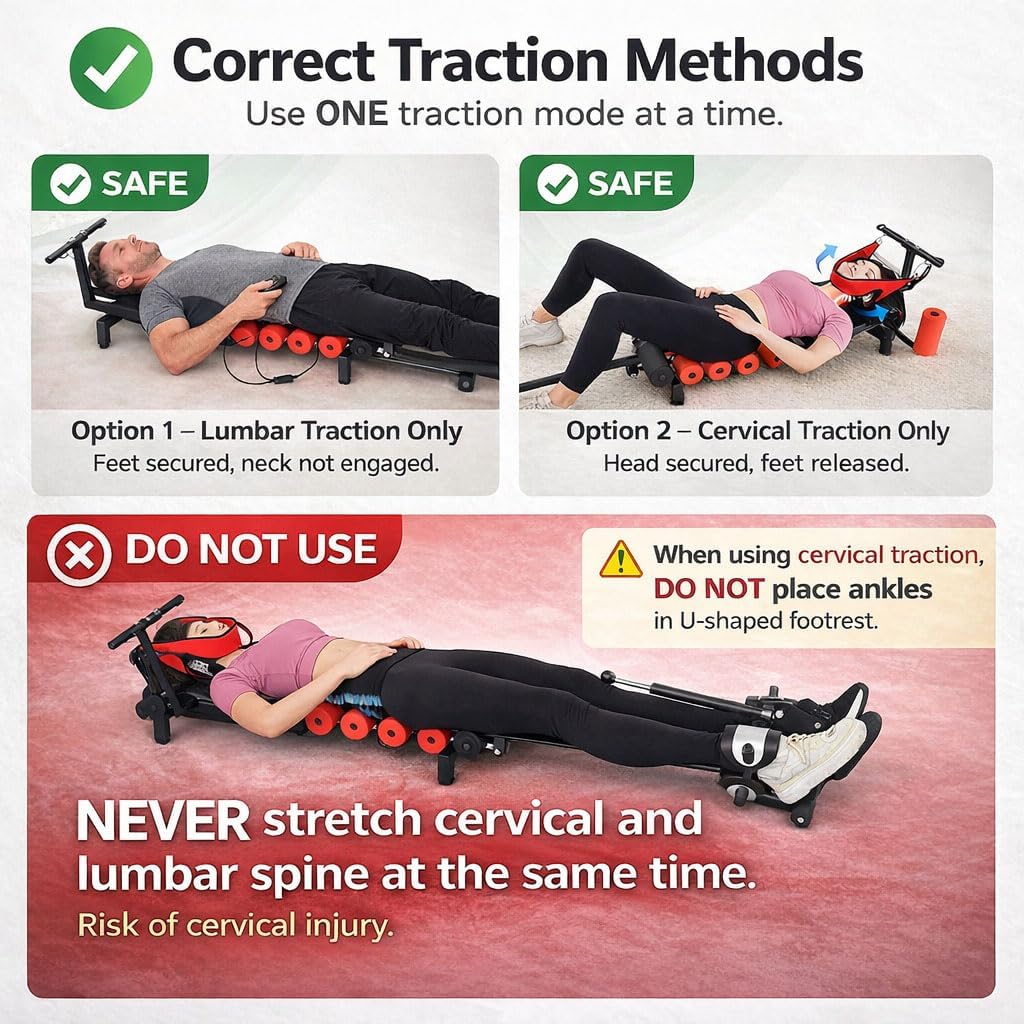 Electric Traction Machine for Neck and Back, Home Spinal Decompression Device for Lower Back Pain Relief, Non-Inversion Design spine stretcher for Safer Daily Use,Lumbar Traction Decompression Table