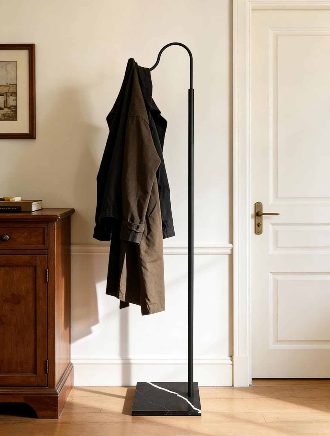 63.8 Inch 304 Stainless Steel Shepherd's Hook with Marble Base Floor Stand Garden Hook for Outdoor, Hanging Wind Chime, Lightweight Plants, Solar Lights, Lanterns, Bird Feeders, Wedding Decor