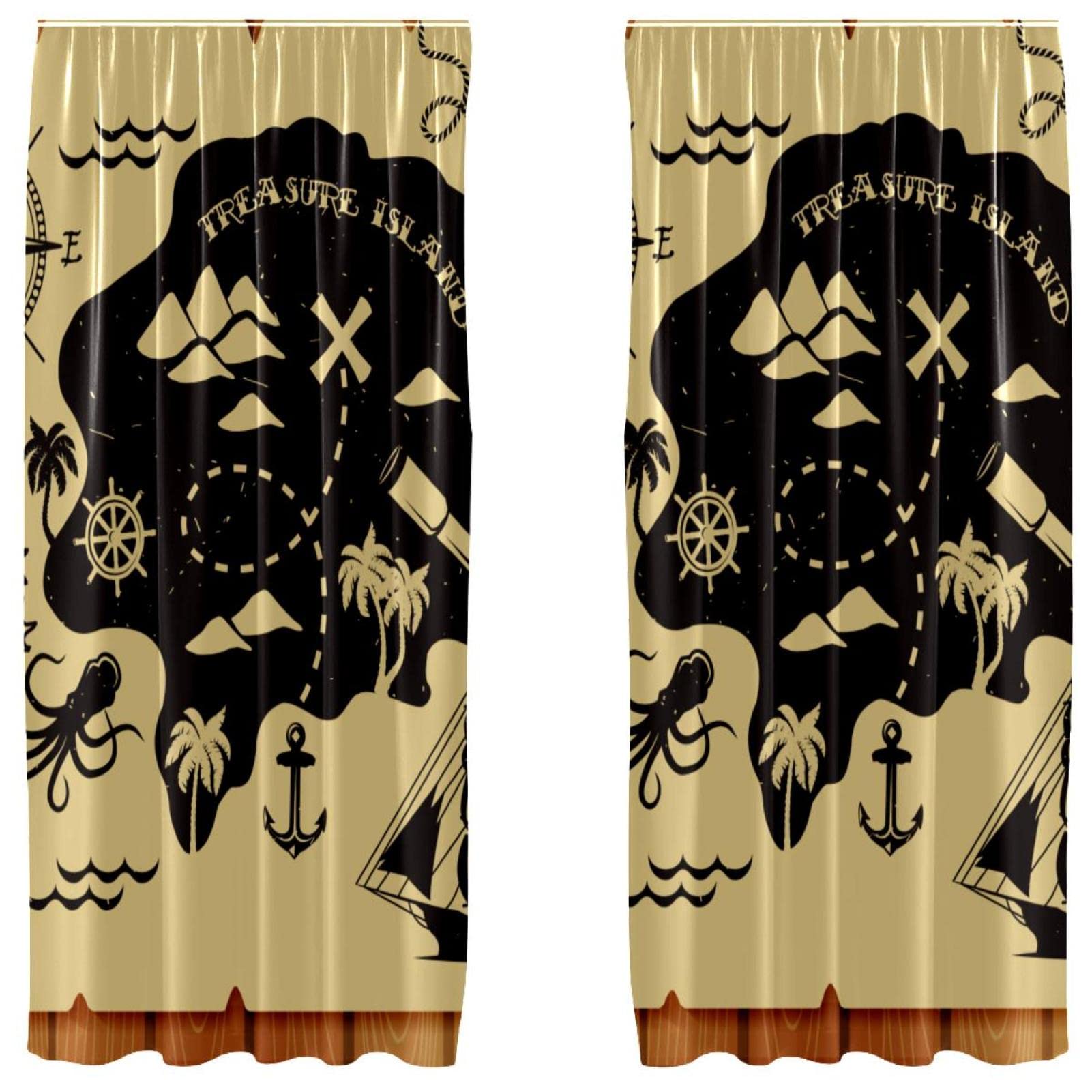 Rideaux occultants vintage motif pirate en microfibre 140x213 cm pour décoration chambre
