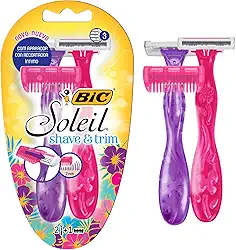 BIC Aparelho De Depilação Soleil Shave & Trim 3 Lâminas Rosa E Roxo 930184 2 Unidades + Aparador De Pelos Rosa/Roxo Pacote De 2