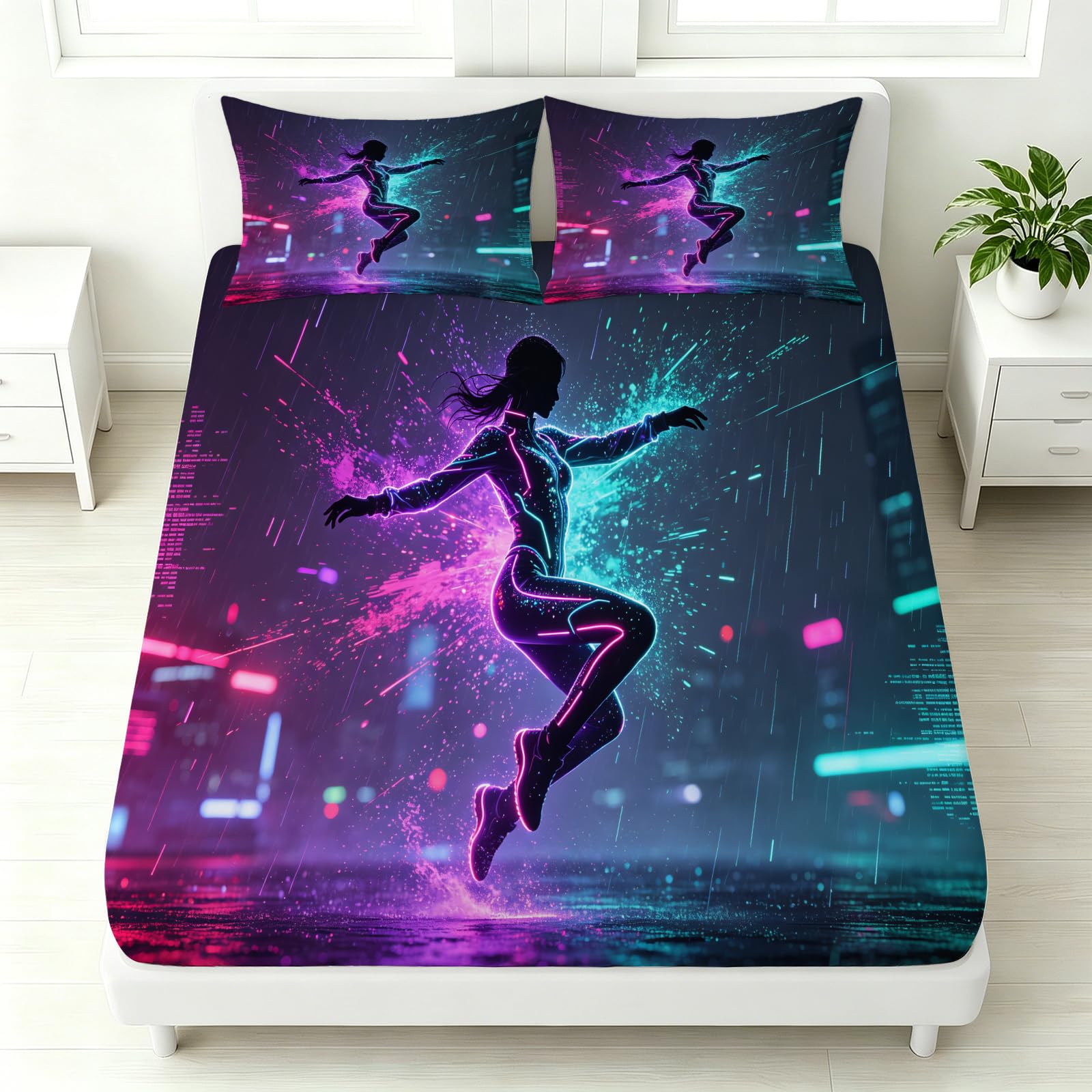 Sábana Bajera Ajustable 180 x 200 Bailarina Estilo Neón