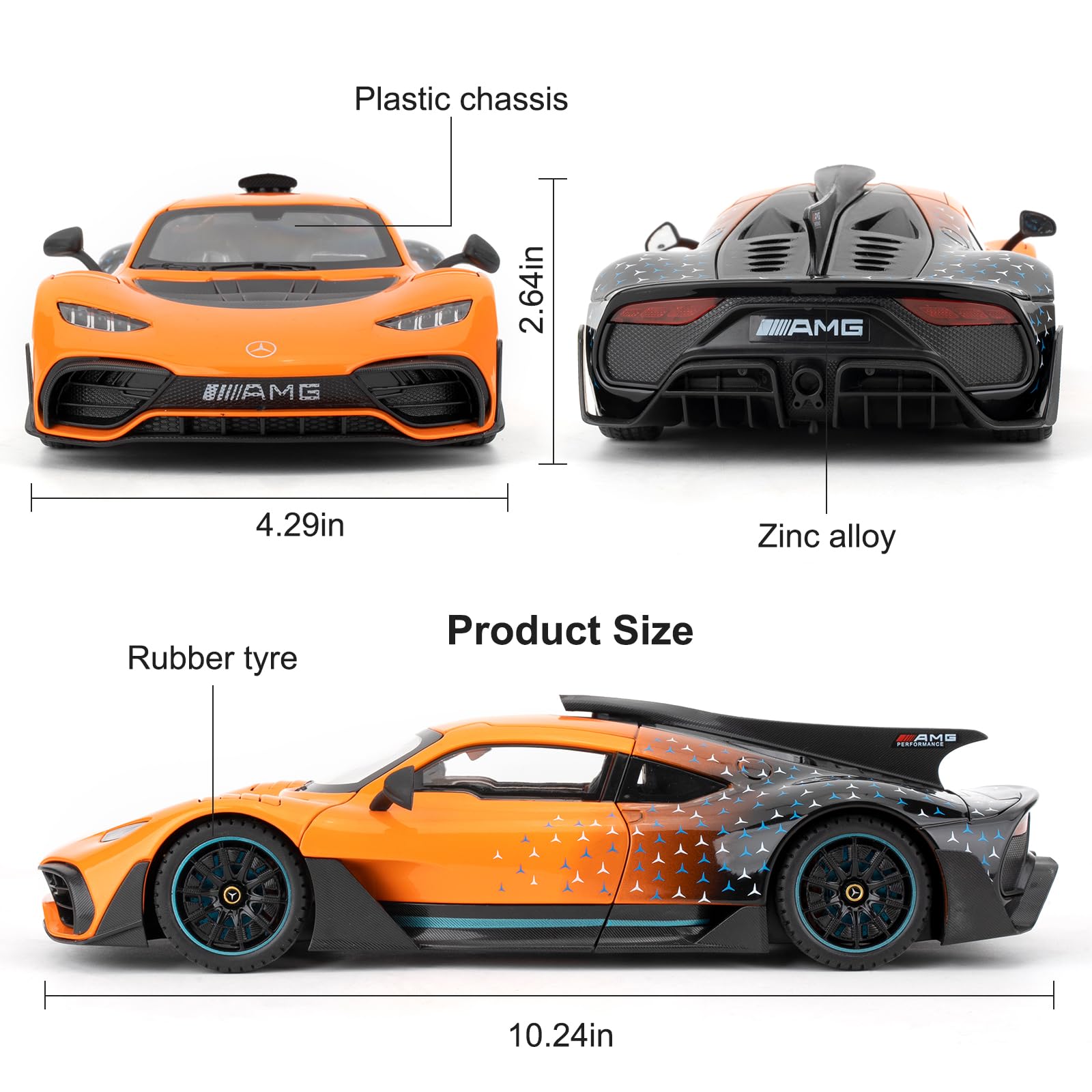imtfzct 1/18 Mercedes AMG ONE Die-cast Model Car, Collectible Alloy Model with Sound and Light Function and Pullback Function, Orange - Image 3
