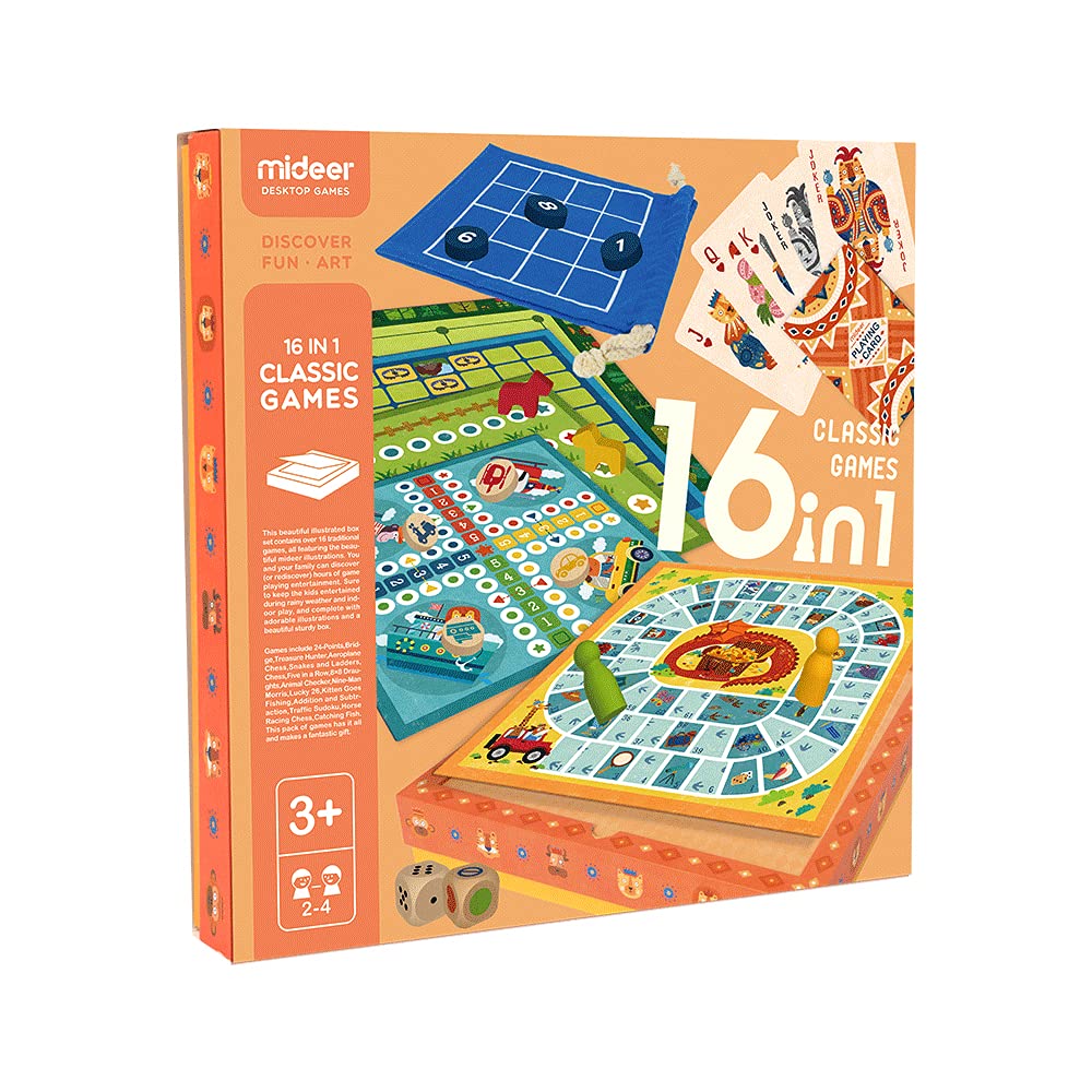 Mideer Multi in 1 Board Games Chess Set for Adults and Kids 9 in 1/16 in 1/32 in 1 Classic Games for Kids 8-12, Family Games for Game Night Board Games for Kids 6-8 Christmas Board Games (16 in 1)