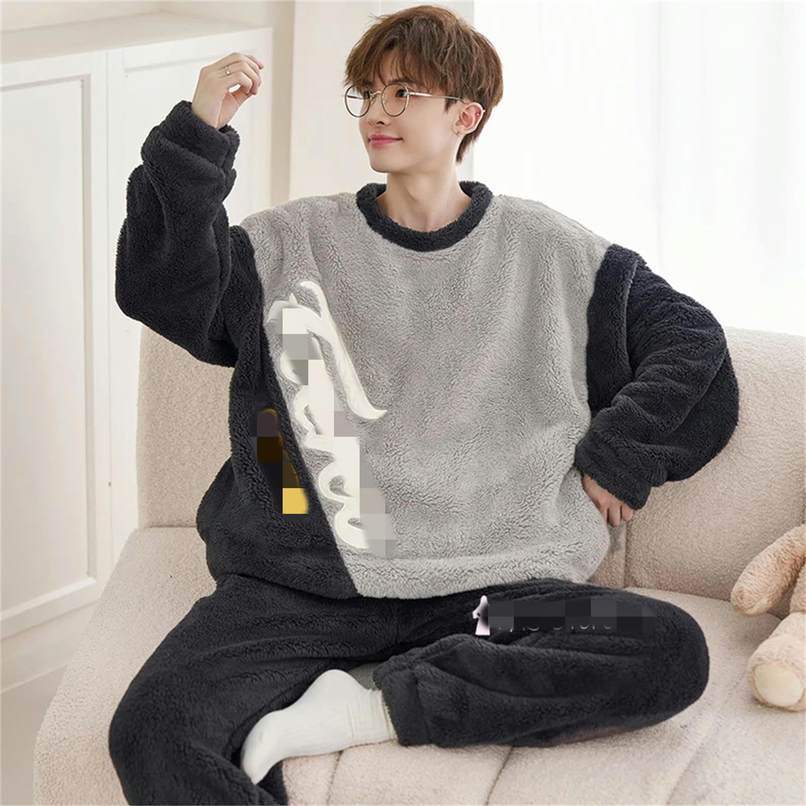 MdybF Męska zimowa piżama zimowa flanelowa męska piżama zimowa ciepła bielizna nocna duży rozmiar 5XL pulower piżama gruba bielizna nocna, 2902 m, 3XL
