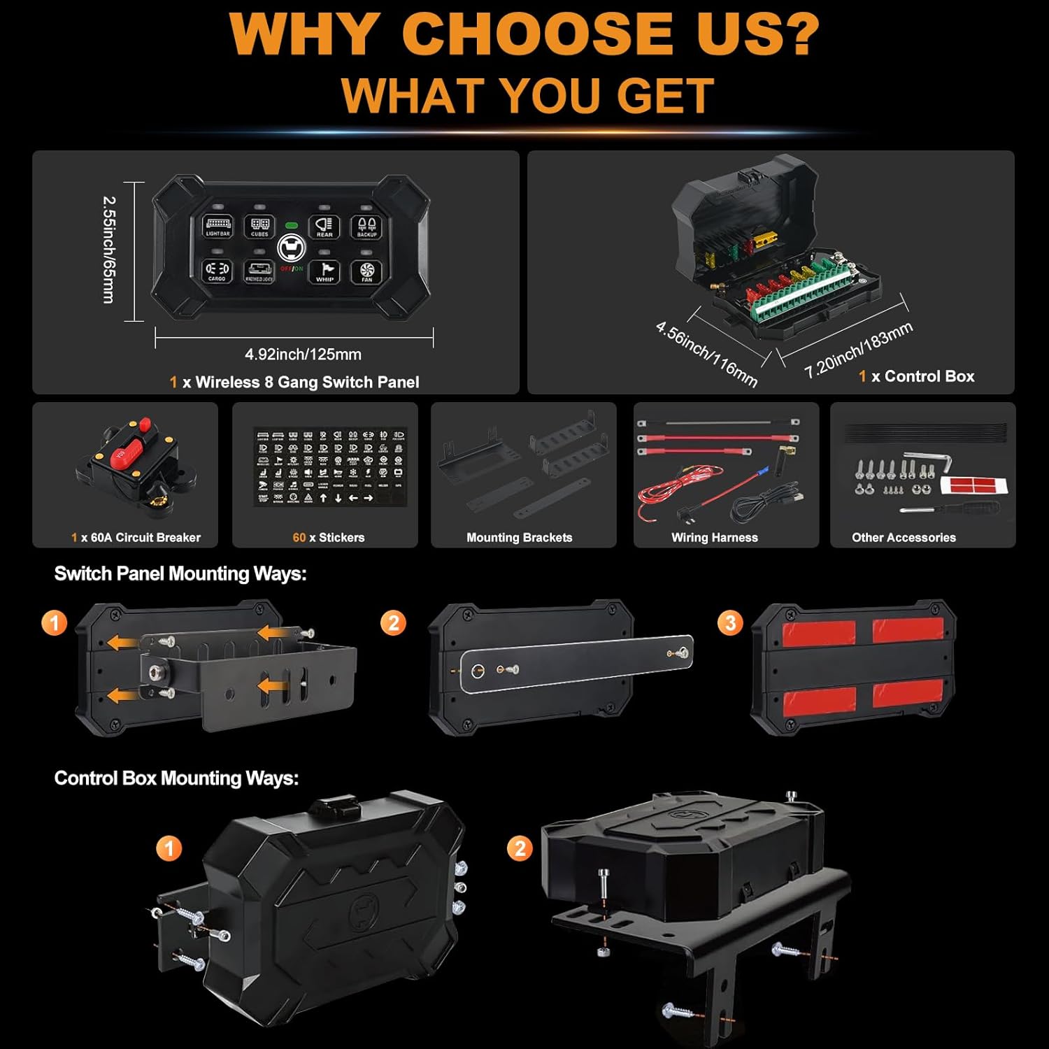 8 Gang Switch Panel with Toggle Momentary Pulsed, Wireless LED Touch Control Panel Box, Electronic Relay System Car Touch Switch Box Universal for Truck ATV UTV Boat Marine SUV Caravan