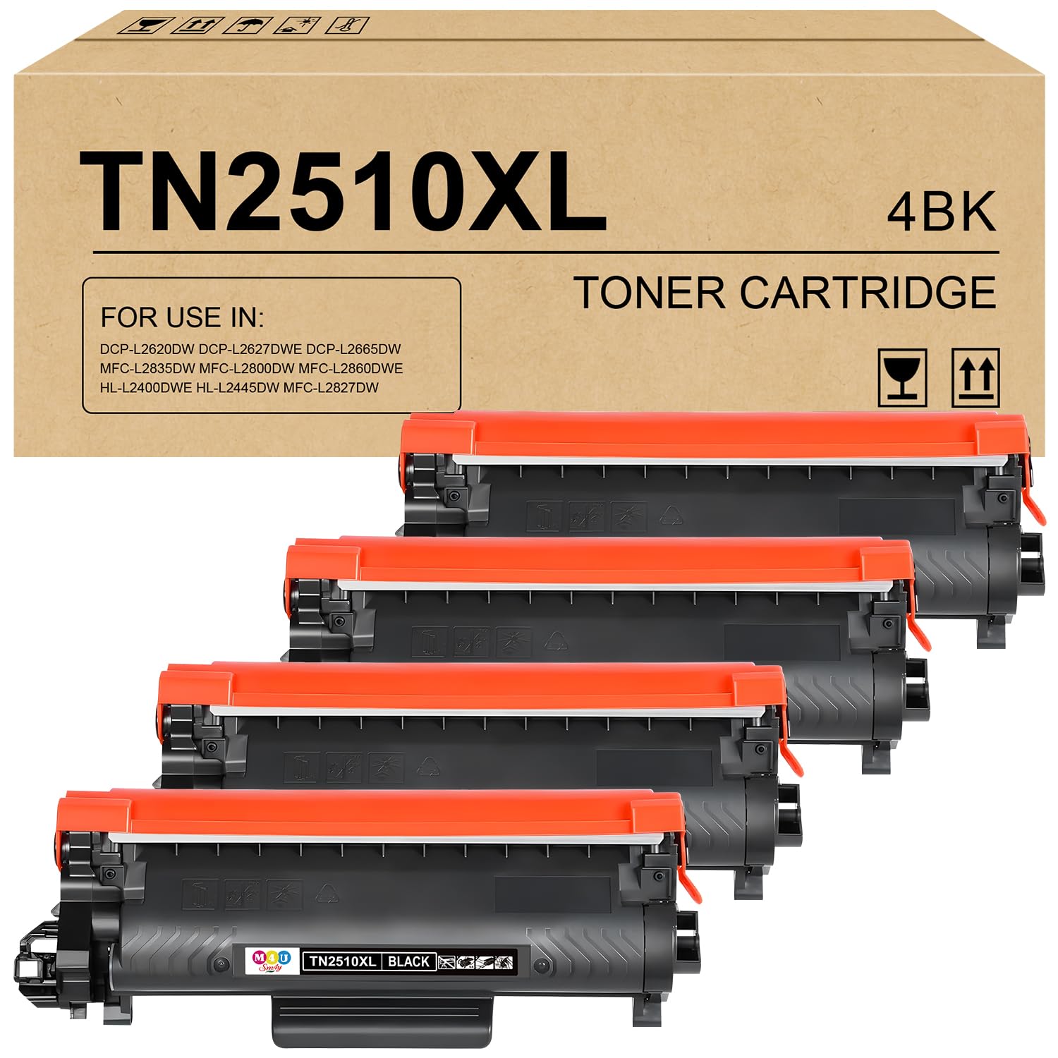 TN-2510XL Cartouche de toner, lot de 4, haute capacité compatible avec TN-2510 XL TN2510XL pour DCP-L2620DW MFC-L2800DW HL-L2400DWE MFC-L2827DW HL -L2445DW DCP-L2660DW MFC-L2860DW (noir, lot de 4)