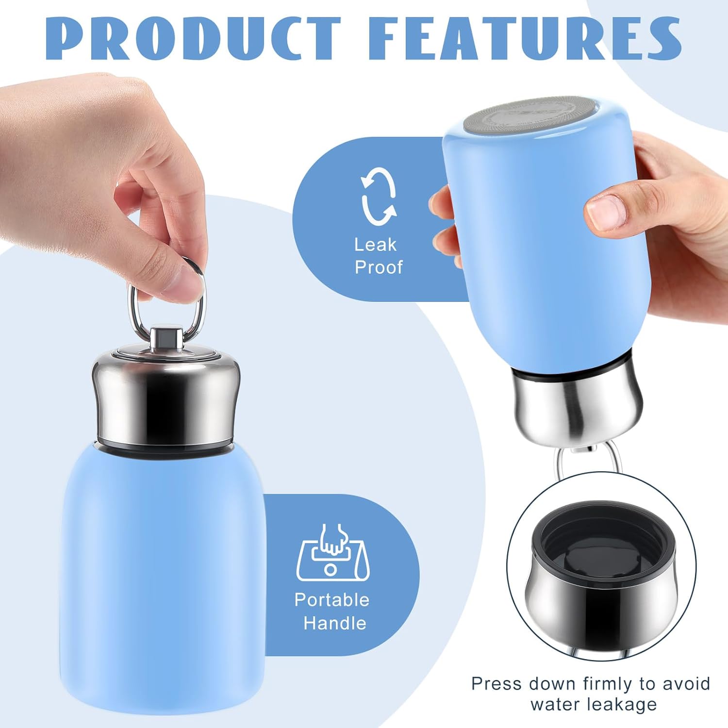 Mifoci 1 Pcs 10oz Mini Water Bottles Stainless Steel Slim Insulated Thermal for Hot Cold Drink Small Vacuum Blue Portable Water Bottle for Women Gifts Travel Camping Hiking