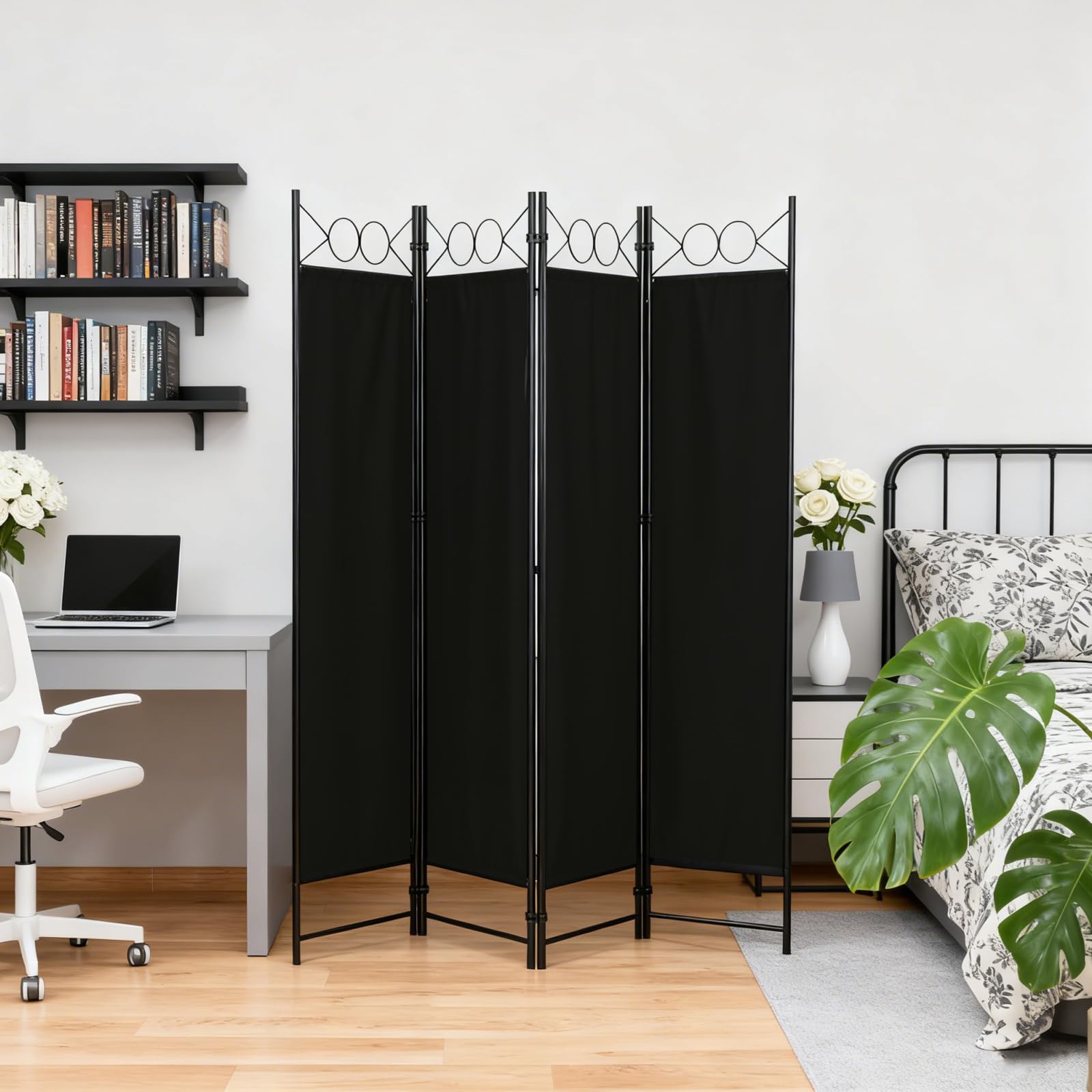 DUMOS 4 Panel Partition Room Divider, 6 Ft Tall Folding Privacy Screen, Freestanding Partition with Steel Frame, Easy Move & Storage, for Home, Office