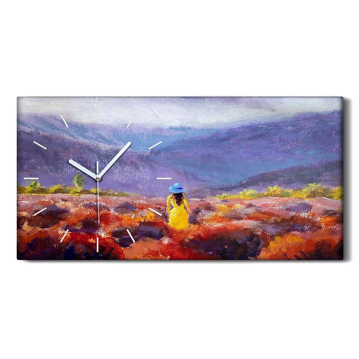 Horloge sur Toile paysage 60x30cm - Art mural moderne silencieux pour chambre
