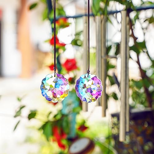 Miniatura 5 de HDCRYSTALGIFTS Conjunto de 2 AB Color Crystal Suncatcher Datura Colgante Rainbow Feng Shui Colgante Prisma (1.772 in)