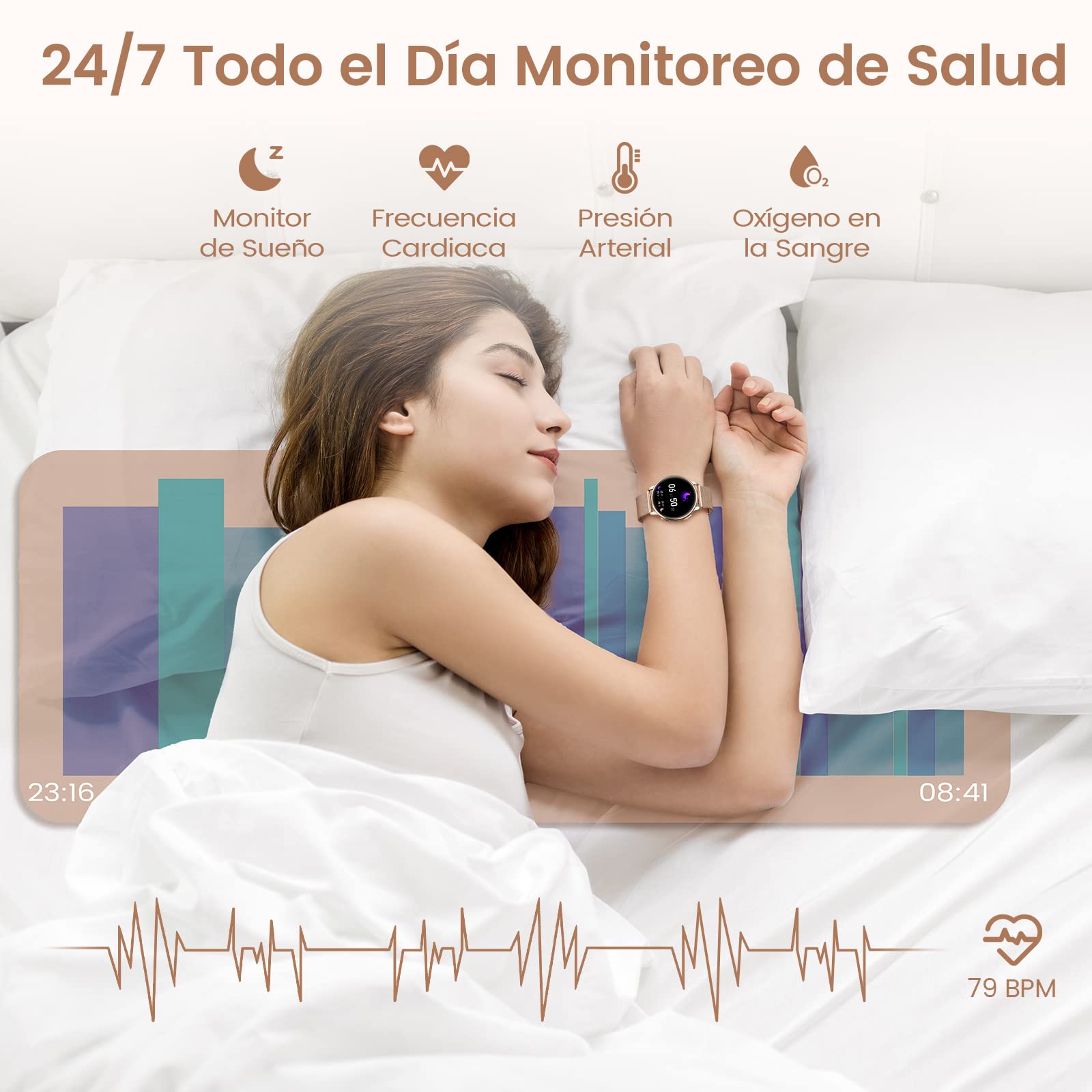 RUXINGX 2023 Reloj Inteligente Mujer Llamadas Bluetooth 5.1/Marcación, Smartwatch Mujer 1.32" con Pulsómetro, SpO2, Seguimiento del Menstrual, Monitor Sueño, Whatsapp Notificaciones Android iOS Oro