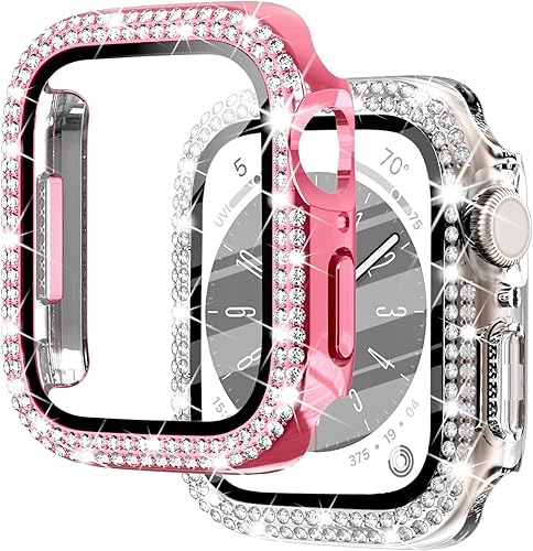Miniatura 8 de NewWays Paquete de 2 fundas brillantes con protector de pantalla compatible con Apple Watch de 1.73 pulgadas SE 2022 Series 6 5 4, funda protectora