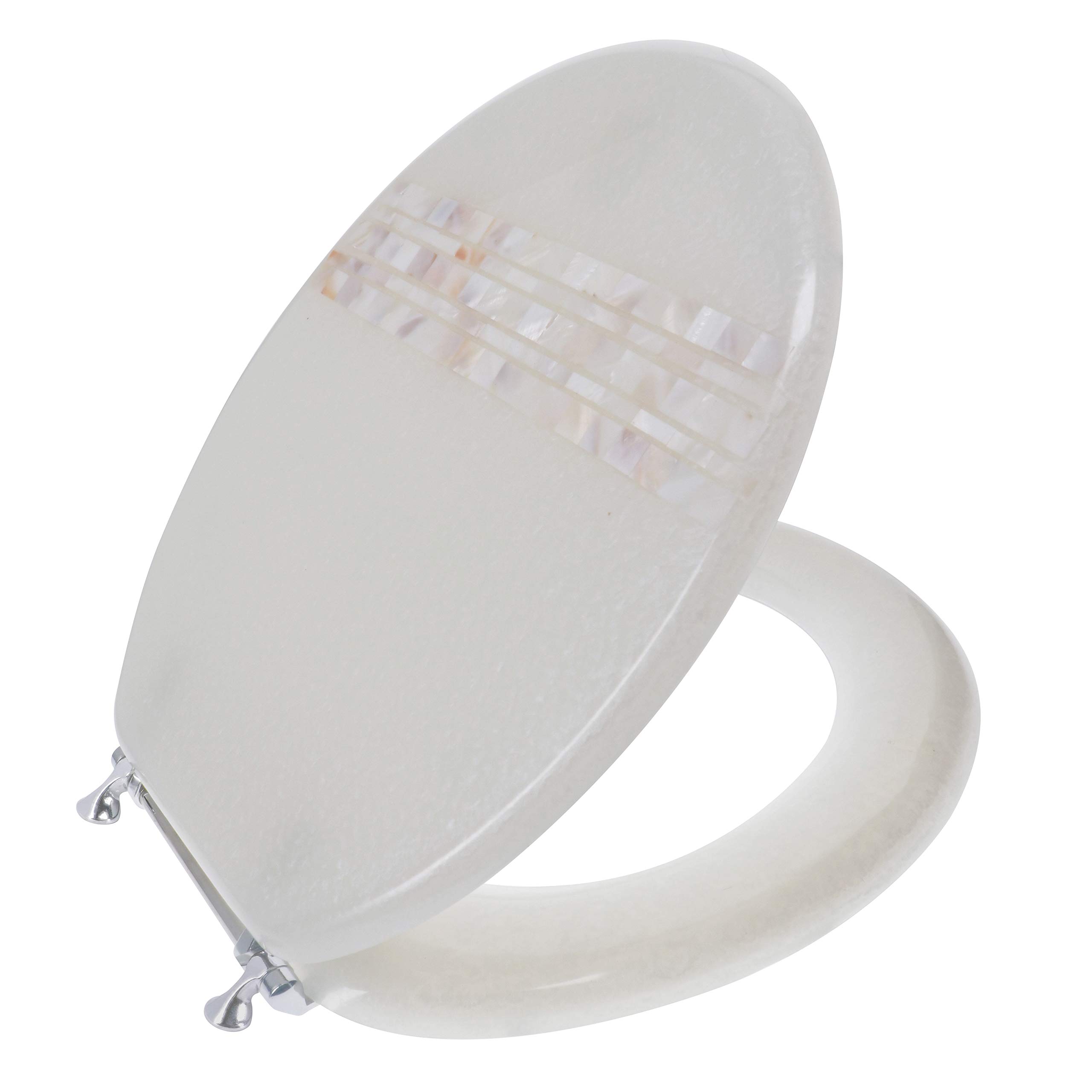 Ginsey Home Solutions Elongated Chrome Hinges Toilet Seat, Mother of Pearl