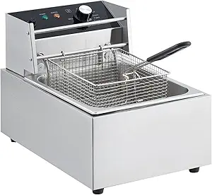 GarveeHome with Deep Fryer Extra - 6L Oil Capacity, High-End Model with Oil Drain Valve, 120V, 1800W, Basket and Lid, Stainless Steel Easy to Clean for Restaurant Mobile Catering Food Cooking