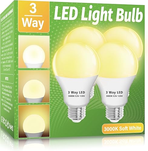Paquete de 4 bombillas LED de 3 vías, equivalente a 30, 70, 100 W, color blanco suave de 3000 K, base E26, bombillas de 3 vías para lectura