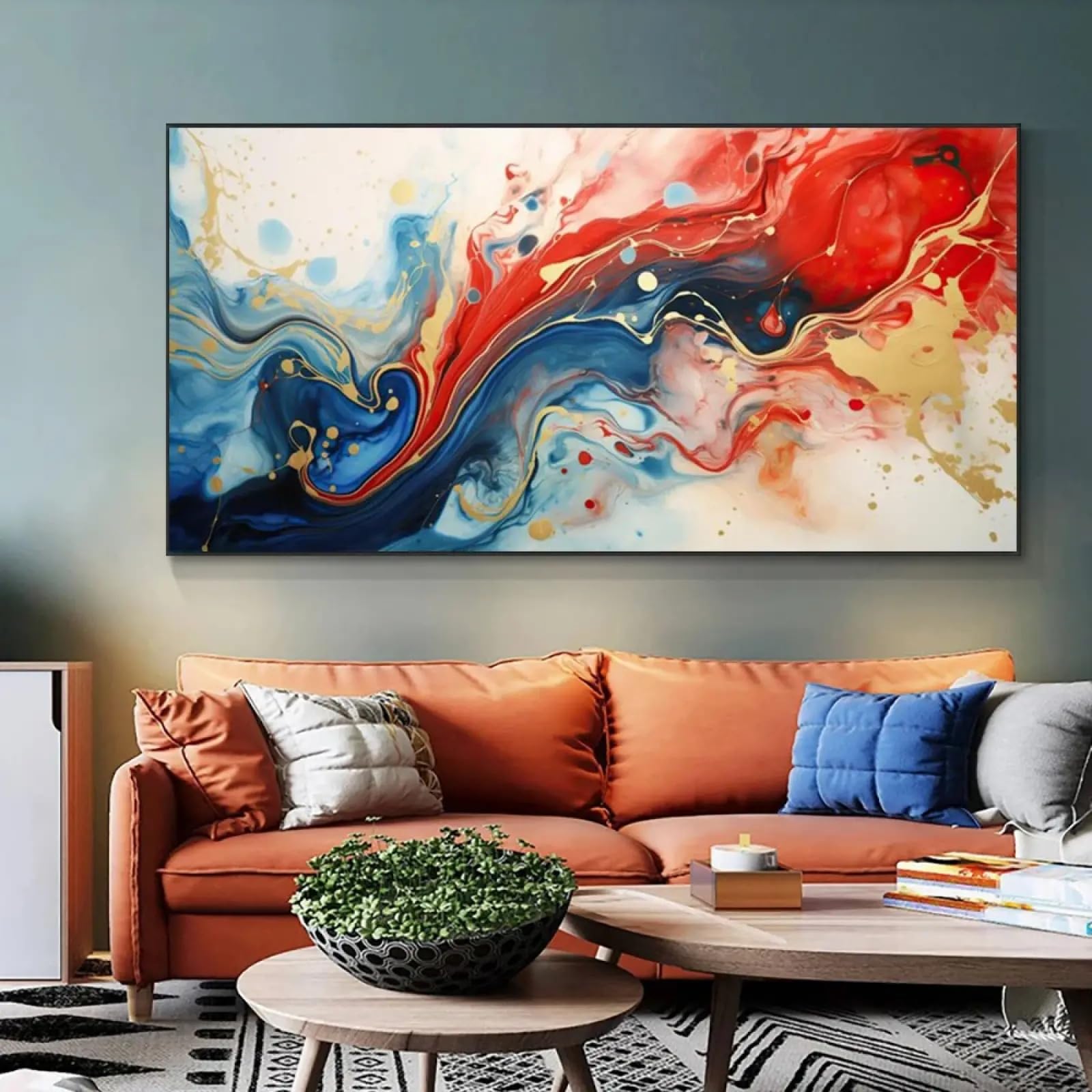 Affiches murales salon design abstrait bleu et rouge 60 x 120 cm - 6