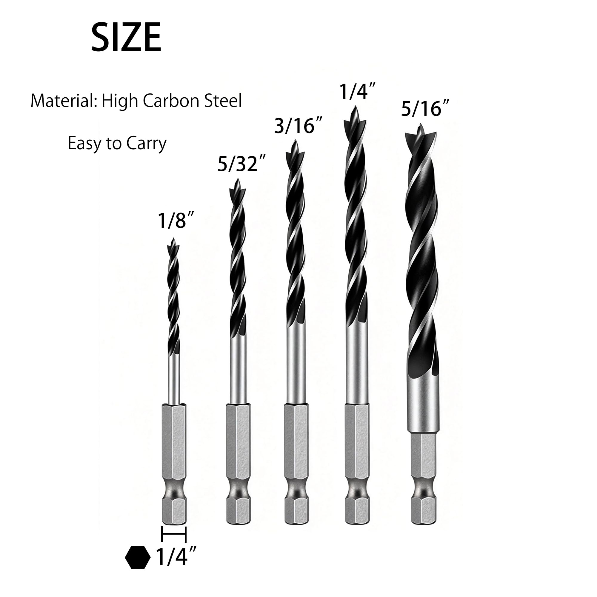 Brad Point Drill Bits - 5 Piece Set for Wood -2