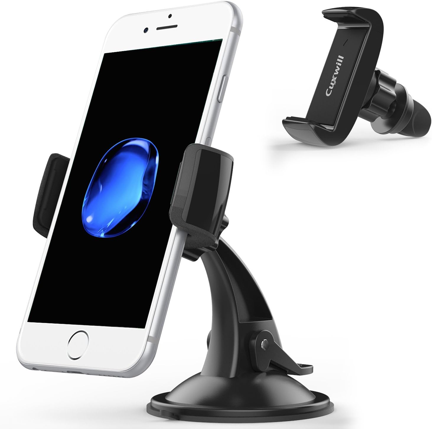 Cuxwill Car Phone Holder, 3-in-1 Phone Mount for Car Dashboard Windscreen or Air Vent, for iPhone 11 Pro Xs Max XR X 8 Plus 7 6 Samsung S10 S9 or other Phones