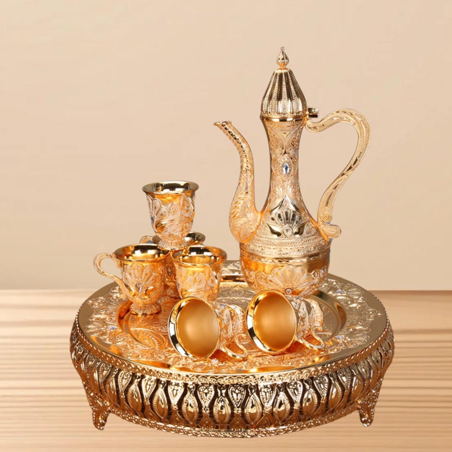 Turkish Coffee Cup Set Turkish Tea Set with Tray and 6 Cups Retro Coffee Pot Cups Set Exquisite Wine Pot Set for Tea Table Decor,Hip Flask