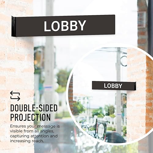 Miniatura 5 de Letrero de proyección de vestíbulo, doble cara, 2x10 pulgadas, ACM, con accesorio negro satinado de níquel cepillado, fabricado en Estados Unidos
