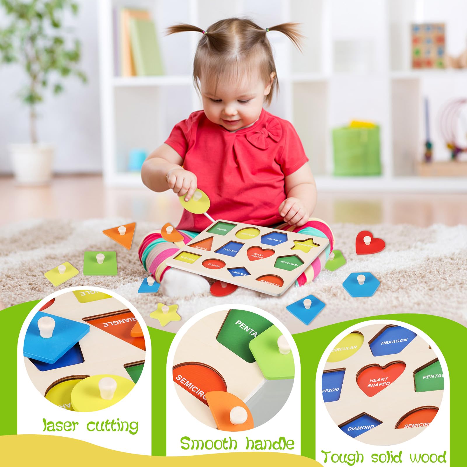 Shapes Inset Puzzle Baby Toddlers Preschool Educational Jigsaw Ages 1-3 Years (classic), Multicolored, 34cm x 9cm - Image 2