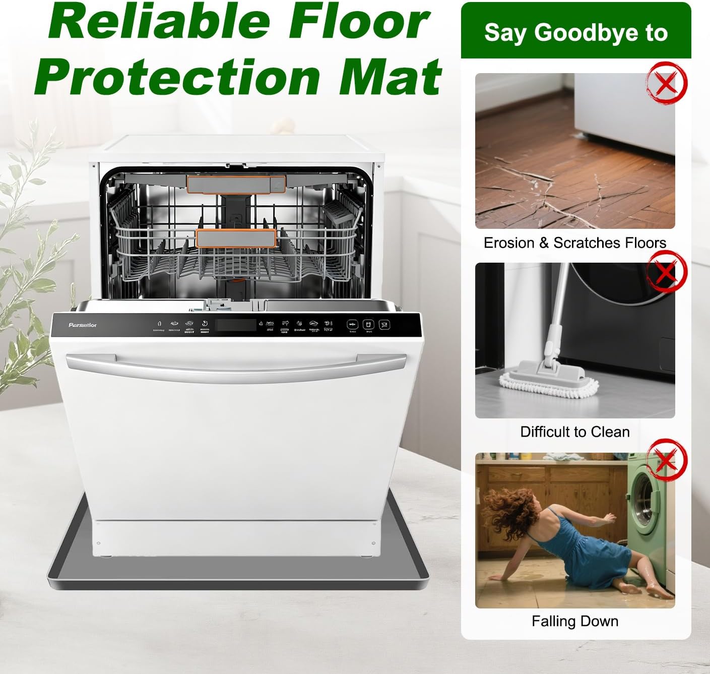 23.6x19.6 Inch Dish Washer Drain Pan Silicone Mat - Under Washer Machine Drip Pan, Non-Slip Leak Dryer Dish Wash Pan Tray Waterproof Portable Anti-Vibration Soft Mats Pad for Floor Protection, Grey